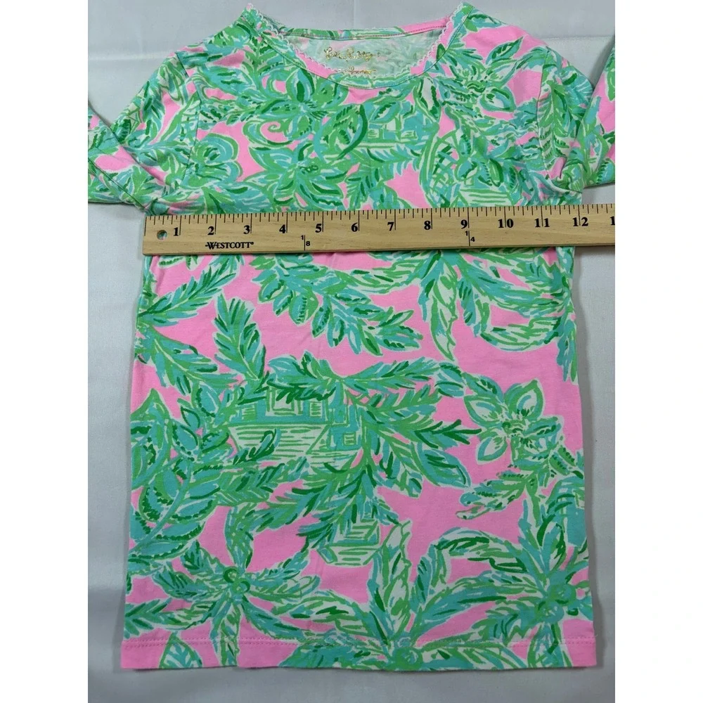 Lilly Pulitzer Girls Pink Green Tropical Palm Pajama Set Size 10 Long Sleeve PJs